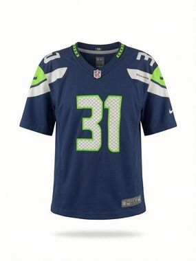 NFL Kids Seattle Seahawks #31 Navy and Neon Green Jersey